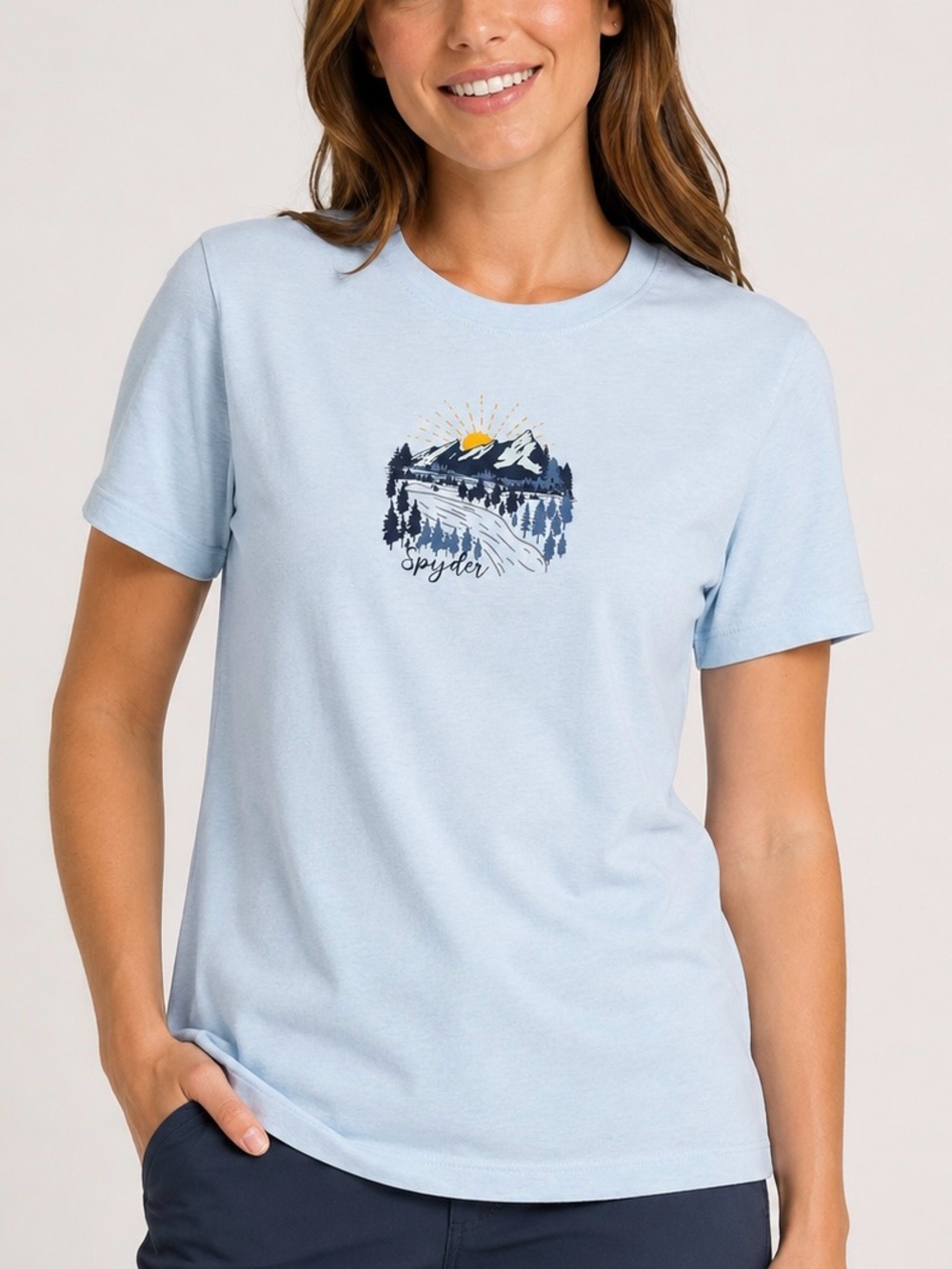 Spyder Ice Blue Mountain Graphic Tee Shirt Women’s size Large NWT Outdoor